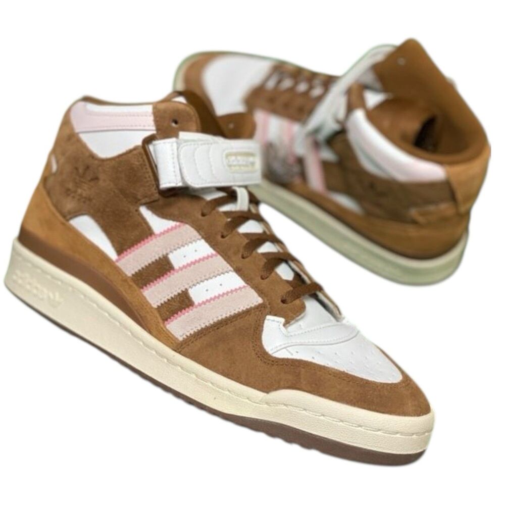 Adidas Mens 11 Forum Mid Brown Pink Shoes GY6802 High Top Suede Retro Basketball
